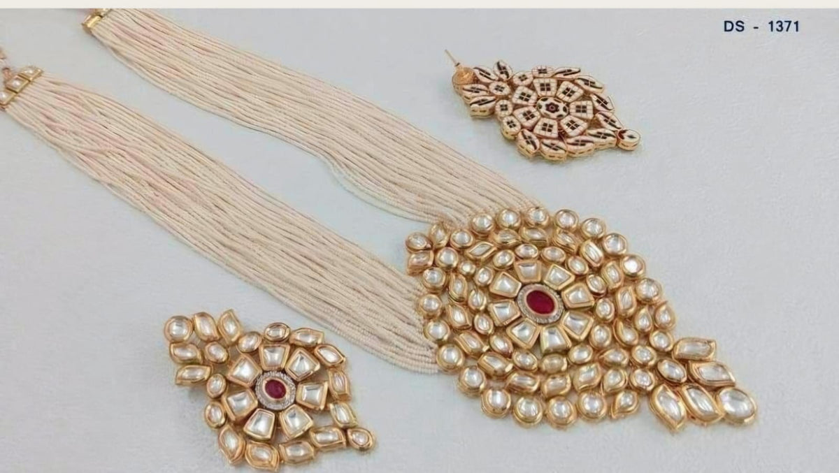 VeroniQ Trends-Antique Designer Polki Moti Set With Green Pearl Pachi Kundan Choker Necklace Pachi Kundan-Gold Plated-Wedding Jewellery-Punjabi Jewellery-South Indian-Thappa Jewellery (Copy)