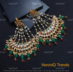 VeroniQ Trends-Pakistani Style Chandbali Long Polki Kundan Earrings 92.5 Silver Moissanite Diamond Polki-Gold Plated-Wedding Jewelry-Punjabi Jewelry-South Indian-Thappa Jewelry