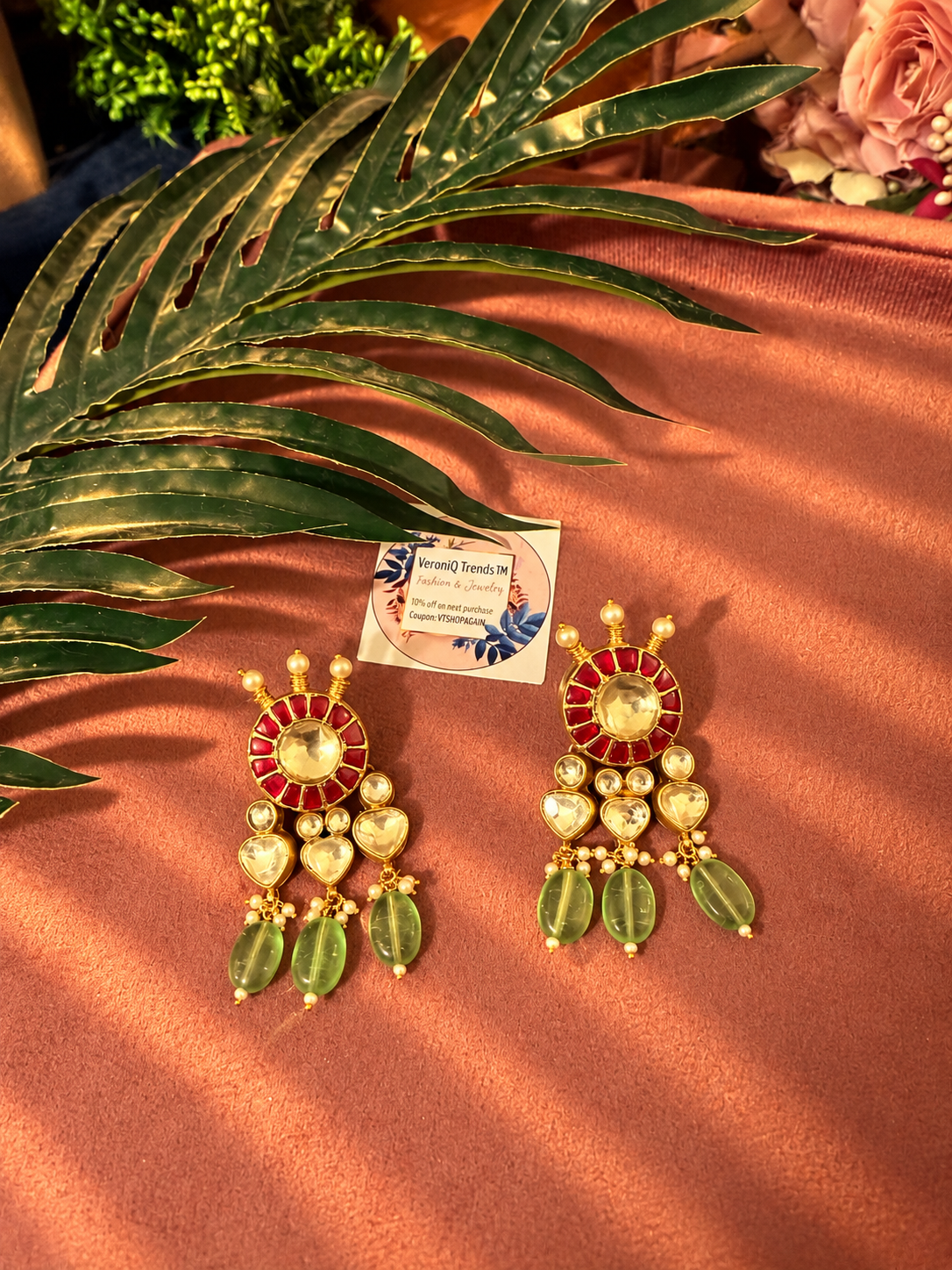 VeroniQ Trends-Beautiful Gold Plated Chandbali Earrings in Kundan and Pearls- Earrings
