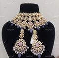VeroniQ Trends-Bridal Victorian Ruby and Polki Silver Necklace With Sapphire Beads 92.5 Silver Moissanite Diamond Polki-Gold Plated-Wedding Jewellery-Punjabi Jewellery-South Indian-Thappa Jewellery