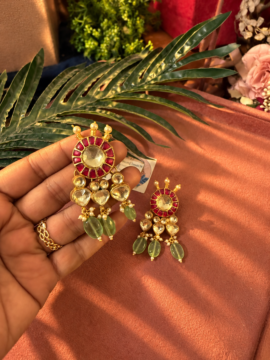 VeroniQ Trends-Beautiful Gold Plated Chandbali Earrings in Kundan and Pearls- Earrings