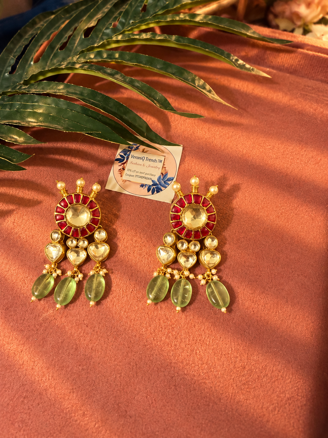 VeroniQ Trends-Beautiful Gold Plated Chandbali Earrings in Kundan and Pearls- Earrings