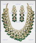 VeroniQ Trends-Traditional Gold Plated Back Meenakari Green Quartz Beads Kundan Polki Long Necklace Polki-Gold Plated-Wedding Jewellery-Punjabi Jewellery-South Indian-Thappa Jewellery