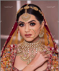 VeroniQ Trends-Traditional Bridal Gold Plated Kundan Polki Choker Necklace With Earrings Mathapatti and Nath Kundan-Gold Plated-Wedding Jewellery-Punjabi Jewellery-South Indian-Thappa Jewellery