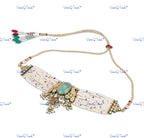 VeroniQ Trends-Designer Fluorite Stone Bikaneri Kundan Choker Necklace with Peacock Motif Bikaneri Kundan-Gold Plated-Wedding Jewelry-Punjabi Jewelry-South Indian-Thappa Jewelry