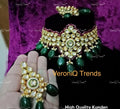 VeroniQ Trends-Designer Gold Plated Kundan Choker Necklace With Emerald Drops Polki Kundan-Gold Plated-Wedding Jewellery-Punjabi Jewellery-South Indian-Thappa Jewellery