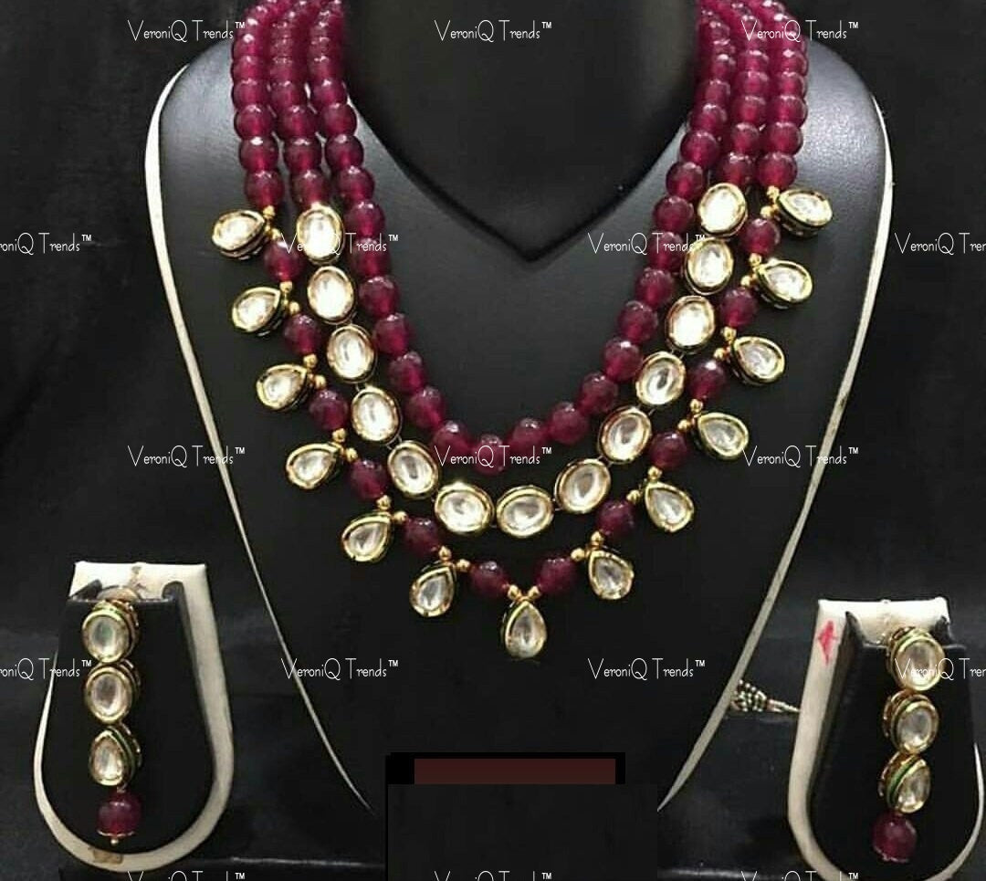 VeroniQ Trends-Beautiful Gold Plated Multilayer Kundan Rani Haar Long Necklace Polki Kundan-Gold Plated-Wedding Jewellery-Punjabi Jewellery-South Indian-Thappa Jewellery