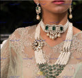VeroniQ Trends-Designer Multilayer With Pumpkin Beads Kundan Polki Raani Haar And Choker Necklace Kundan-Gold Plated-Wedding Jewellery-Punjabi Jewellery-South Indian-Thappa Jewellery