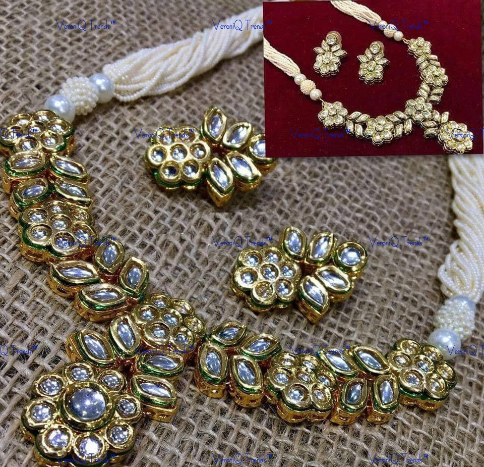 VeroniQ Trends-Elegant Designer Multistrand High Quality Kundan Choker Necklace Set-Gold Plated-Wedding Jewellery-Punjabi Jewellery-South Indian-Thappa Jewellery