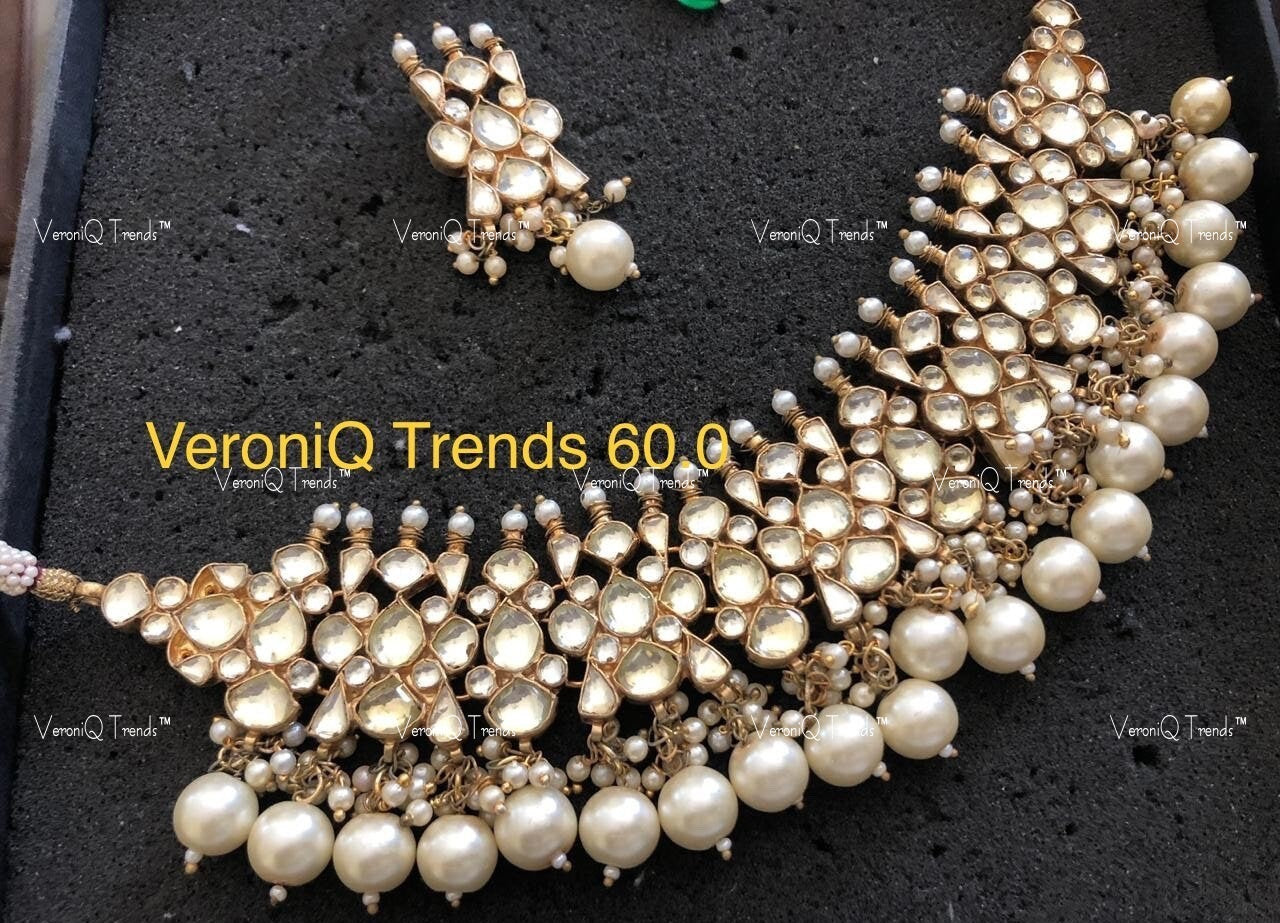 VeroniQ Trends-Traditional Designer Gold Plated Pearl and High Quality Kundan Choker Necklace Kundan-Gold Plated-Wedding Jewellery-Punjabi Jewellery-South Indian-Thappa Jewellery