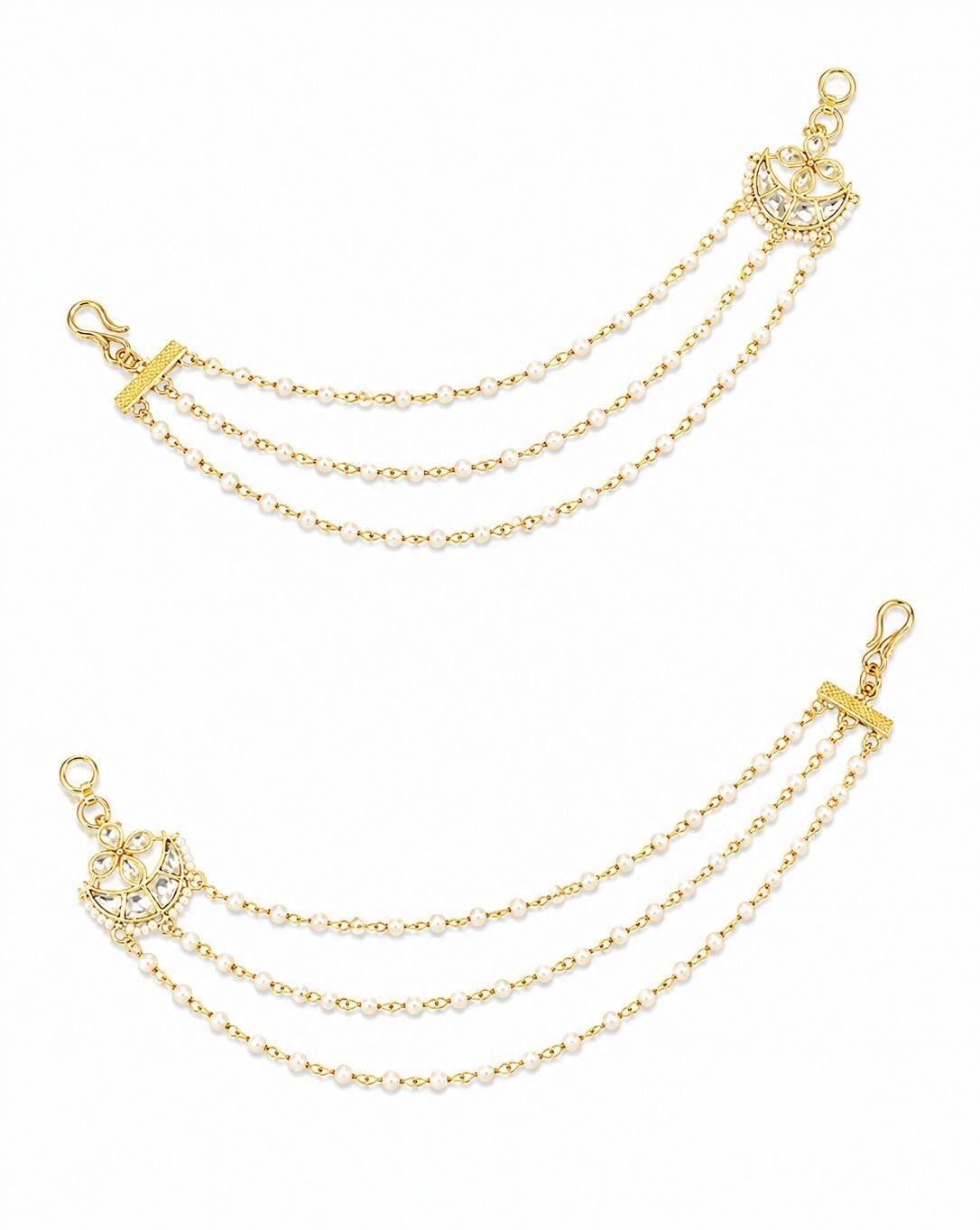 VeroniQ Trends-Beautiful Bridal Gold Plated Ear Chain in Kundan and Pearls- Earrings.