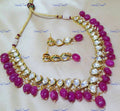 VeroniQ Trends-Designer Gold Plated Faux Ruby Pink Gemstone Kundan Necklace Set Kundan-Gold Plated-Wedding Jewellery-Punjabi Jewellery-South Indian-Thappa Jewellery