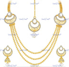 VeroniQ Trends-Traditional Gold Plated Graceful 3 String Necklace Set with pearl drop Kundan-Gold Plated-Wedding Jewelry-Punjabi Jewelry-South Indian-Thappa Jewelry