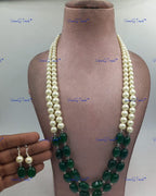 VeroniQ Trends-Beautiful Jade Beads Mala with Shell Pearl Long Necklace Kundan-Gold Plated-Wedding Jewelry-Punjabi Jewelry-South Indian-Thappa Jewelry