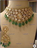 VeroniQ Trends-Elegant Gold Plated Handmade Kundan Polki With Fluorite Beads Choker Necklace Polki-Gold Plated-Wedding Jewellery-Punjabi Jewellery-South Indian-Thappa Jewellery