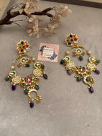 VeroniQ Trends-Beautiful Bridal Gold Plated Kundan Navratan Chandbali Earrings.