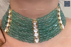 VeroniQ Trends-Multistrand Blue And Pink Beaded Kundan Choker Necklace And Round Studs Kundan-Gold Plated-Wedding Jewelry-Punjabi Jewelry-South Indian-Thappa Jewelry
