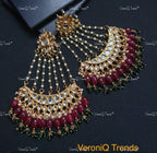 VeroniQ Trends-Pakistani Style Chandbali Long Polki Kundan Earrings 92.5 Silver Moissanite Diamond Polki-Gold Plated-Wedding Jewelry-Punjabi Jewelry-South Indian-Thappa Jewelry