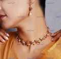 VeroniQ Trends-Lotus Floral Kundan Polki Choker Necklace Polki-Gold Plated-Wedding Jewellery-Punjabi Jewellery-South Indian-Thappa Jewellery