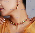 VeroniQ Trends-Lotus Floral Kundan Polki Choker Necklace Polki-Gold Plated-Wedding Jewelry-Punjabi Jewelry-South Indian-Thappa Jewelry
