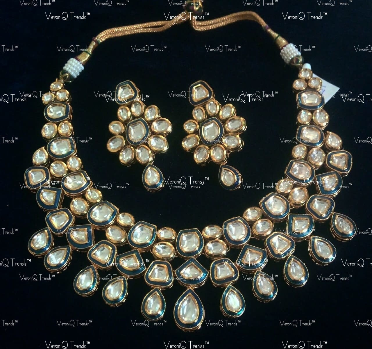 VeroniQ Trends-Traditional Gold Plated Statement Meenakari Kundan Polki Choker Necklace Kundan Polki-Gold Plated-Wedding Jewellery-Punjabi Jewellery-South Indian-Thappa Jewellery