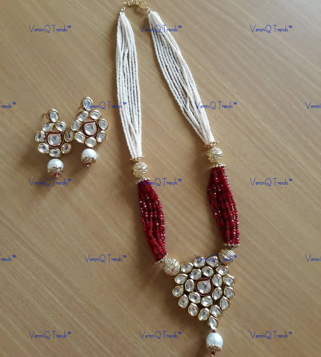 VeroniQ Trends-Traditional Gold Plated Multistrand Pearl Rani Haar Kundan Polki Long Necklace Kundan-Gold Plated-Wedding Jewellery-Punjabi Jewellery-South Indian-Thappa Jewellery