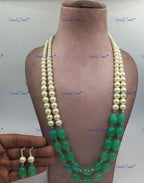 VeroniQ Trends-Beautiful Jade Beads Mala with Shell Pearl Long Necklace Kundan-Gold Plated-Wedding Jewelry-Punjabi Jewelry-South Indian-Thappa Jewelry