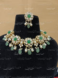 VeroniQ Trends-Beautiful Victorian Emerald And Polki Choker Silver Necklace 92.5 Silver Moissanite Diamond Polki-Emerald Stone-Gold Plated-Wedding Jewellery-Punjabi Jewellery-South Indian-Thappa Jewellery