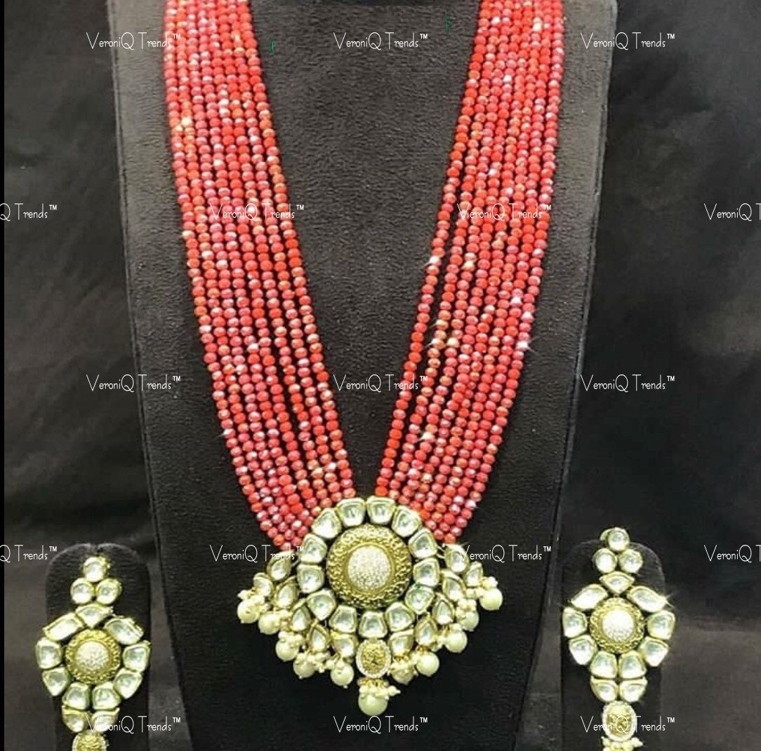 VeroniQ Trends-Traditional Gold Plated Multistrand Kundan Polki Rani Haar Necklace Kundan-Gold Plated-Wedding Jewellery-Punjabi Jewellery-South Indian-Thappa Jewellery