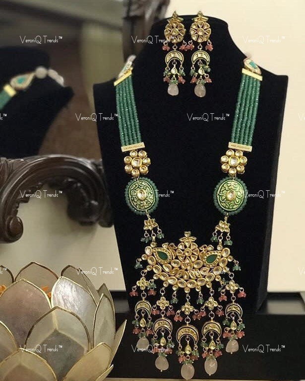 VeroniQ Trends-Mughal Style Gold Plated Multistrand Kundan Polki Rani Haar Necklace Kundan-Gold Plated-Wedding Jewellery-Punjabi Jewellery-South Indian-Thappa Jewellery