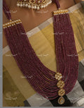 VeroniQ Trends-Traditional Gold Plated Multistrand Ruby Onyx Beads And Polki Kundan Long Necklace Kundan-Gold Plated-Wedding Jewellery-Punjabi Jewellery-South Indian-Thappa Jewellery