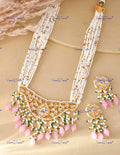 VeroniQ Trends-Partywear Pink Beads Gold Plated Moti Mala And Kundan Pendant Necklace Kundan-Gold Plated-Wedding Jewellery-Punjabi Jewellery-South Indian-Thappa Jewellery