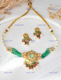 VeroniQ Trends-Traditional Green Gold Plated Multistrand Kundan And Meenakari Choker Necklace Kundan-Gold Platedry-South Indian-Thappa Jewellery
