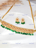 VeroniQ Trends-Beautiful Elegant Gold Plated Kundan And Meenakari Choker Necklace With Green Drop Kundan-Gold Plated-Wedding Jewellery-Punjabi Jewellery-South Indian-Thappa Jewellery