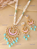 VeroniQ Trends-Gold Plated Pearl And Kundan Meenakari Chandbali Pendant Necklace Kundan-Gold Plated-Wedding Jewellery-Punjabi Jewellery-South Indian-Thappa Jewellery