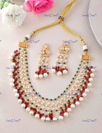 VeroniQ Trends-Beautiful Layered Beaded Heavy Kundan And Meenakari Necklace Kundan-Gold Plated-Wedding Jewelry-Punjabi Jewelry-South Indian-Thappa Jewelry