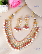 VeroniQ Trends-Beautiful Layered Beaded Heavy Kundan And Meenakari Necklace Kundan-Gold Plated-Wedding Jewelry-Punjabi Jewelry-South Indian-Thappa Jewelry