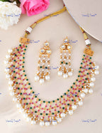 VeroniQ Trends-Beautiful Layered Beaded Heavy Kundan And Meenakari Necklace Kundan-Gold Plated-Wedding Jewelry-Punjabi Jewelry-South Indian-Thappa Jewelry