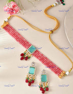 VeroniQ Trends-Elegant Choker Layered Meenakari And Kundan Necklace Kundan-Gold Plated-Wedding Jewelry-Punjabi Jewelry-South Indian-Thappa Jewelry