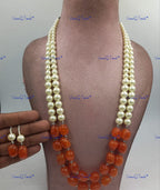 VeroniQ Trends-Beautiful Jade Beads Mala with Shell Pearl Long Necklace Kundan-Gold Plated-Wedding Jewelry-Punjabi Jewelry-South Indian-Thappa Jewelry