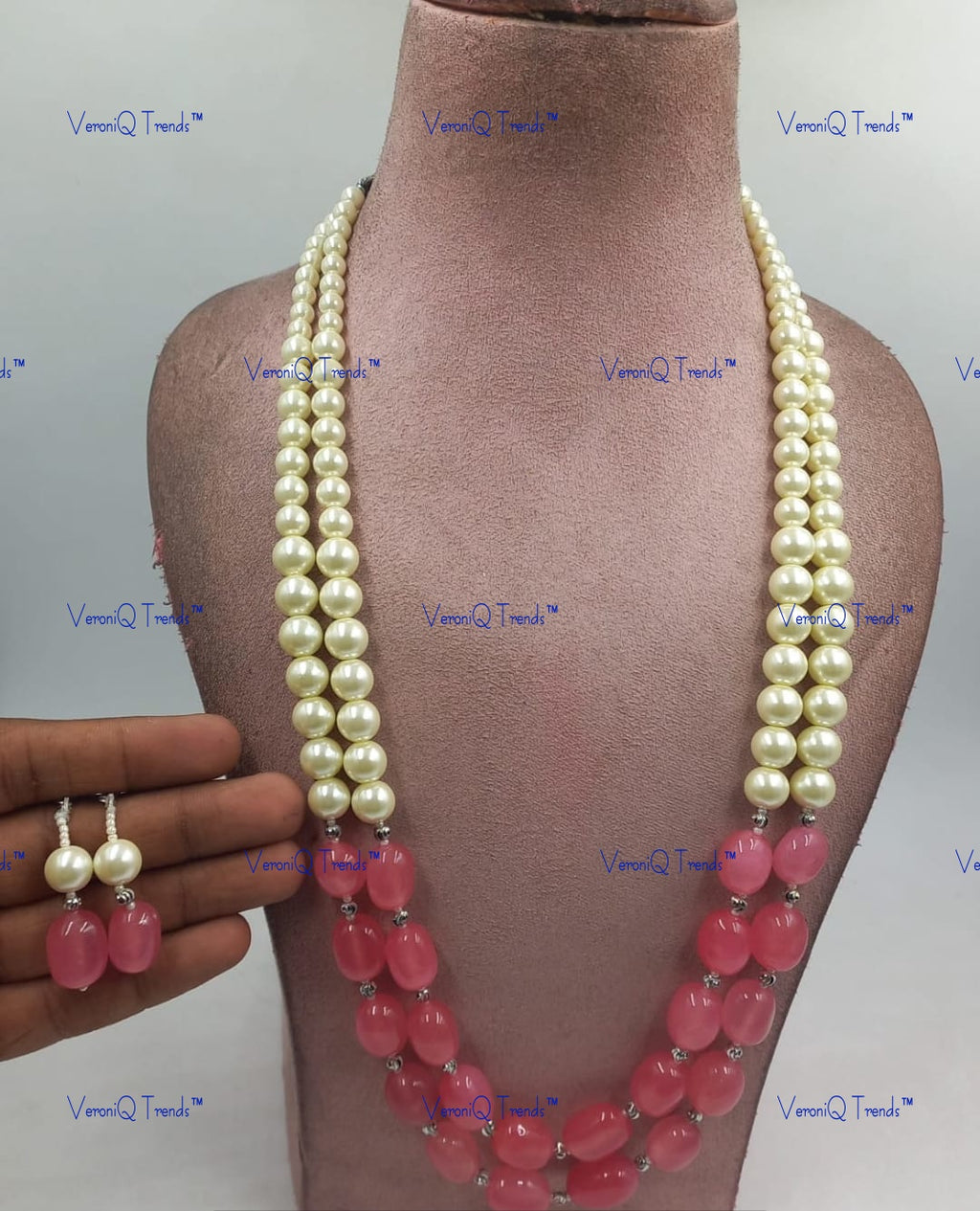 VeroniQ Trends-Beautiful Jade Beads Mala with Shell Pearl Long Necklace Kundan-Gold Plated-Wedding Jewellery-Punjabi Jewellery-South Indian-Thappa Jewellery