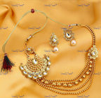 VeroniQ Trends-Traditional 5 String Gold Plated Kundan Necklace Set Kundan-Gold Plated-Wedding Jewelry-Punjabi Jewelry-South Indian-Thappa Jewelry