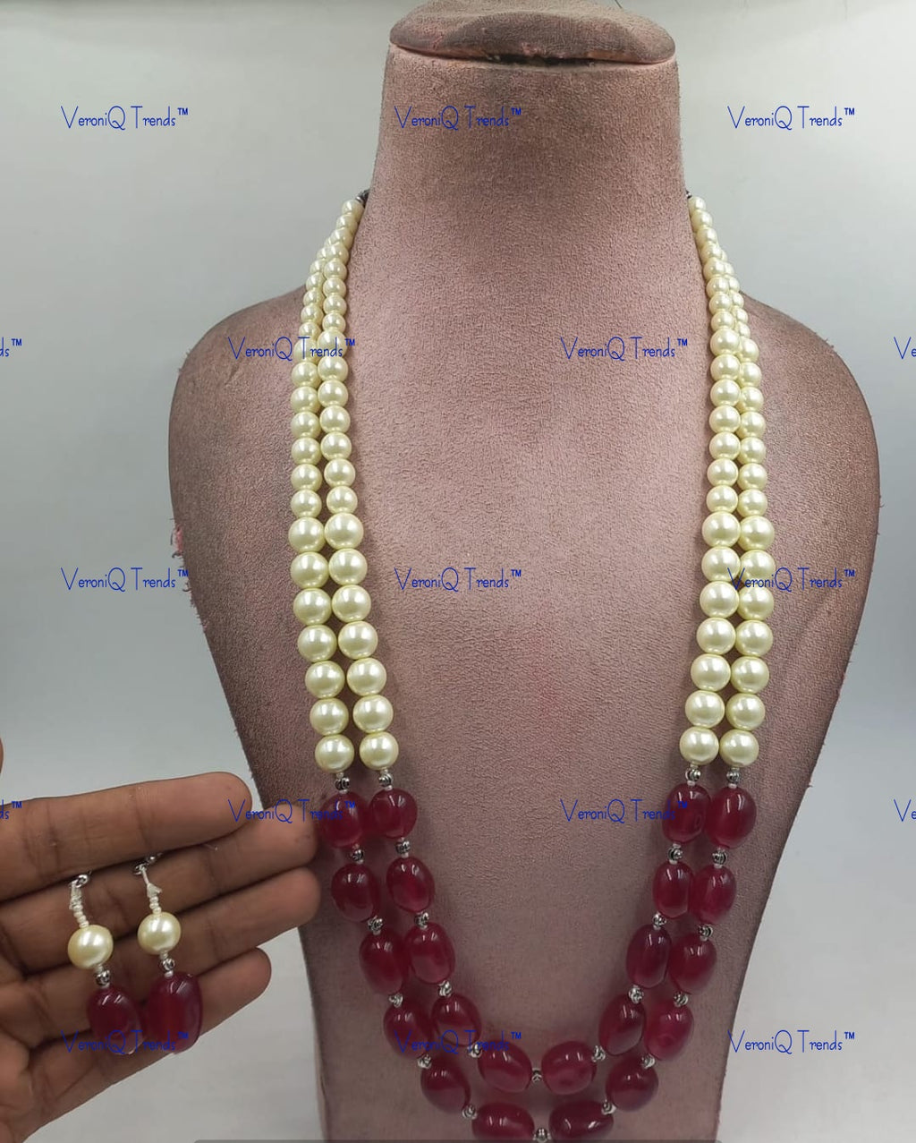 VeroniQ Trends-Beautiful Jade Beads Mala with Shell Pearl Long Necklace Kundan-Gold Plated-Wedding Jewellery-Punjabi Jewellery-South Indian-Thappa Jewellery