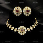 VeroniQ Trends-Elegant Gold Plated Kundan Choker Necklace Kundan-Gold Plated-Wedding Jewelry-Punjabi Jewelry-South Indian-Thappa Jewelry