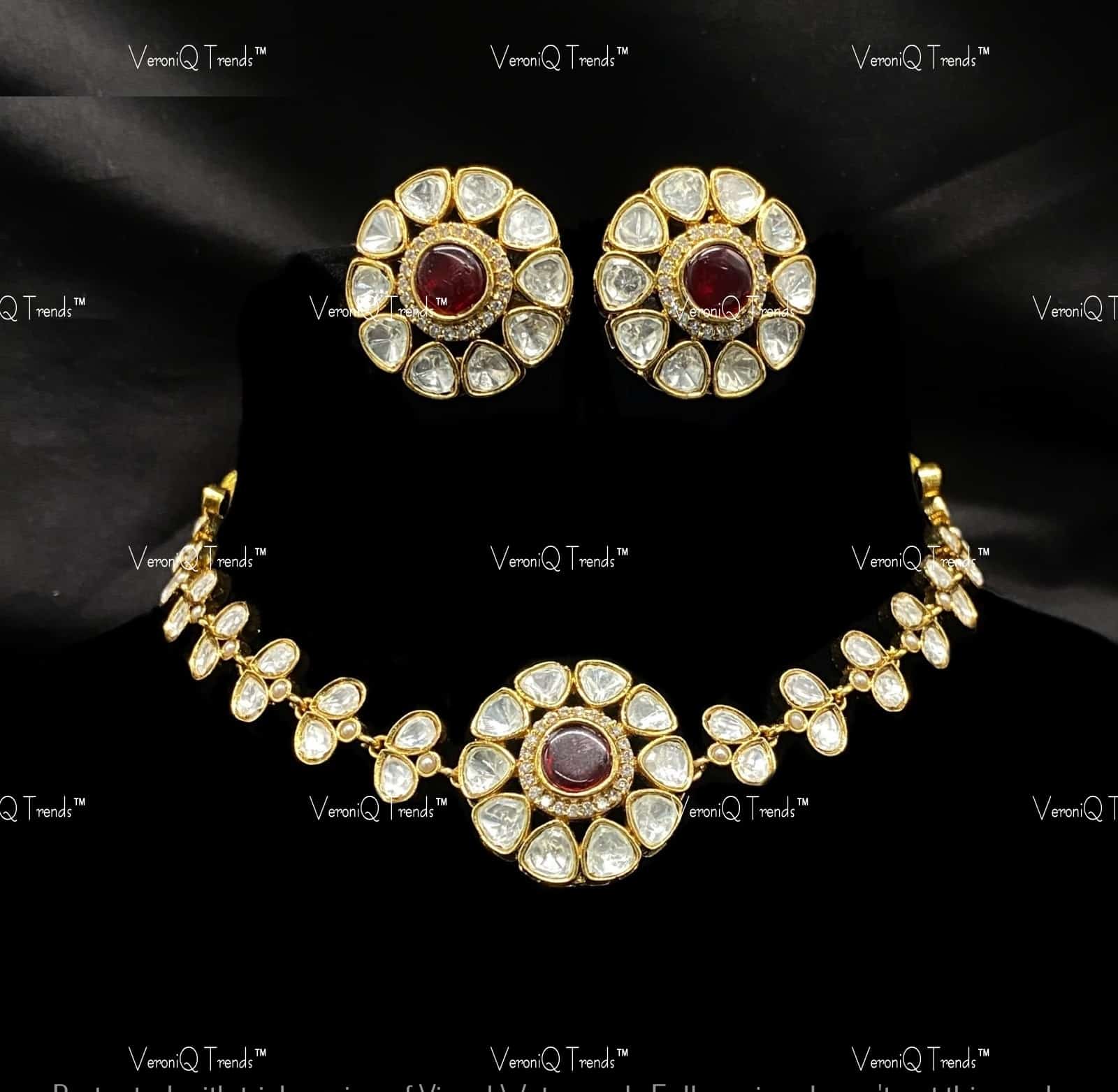VeroniQ Trends-Elegant Gold Plated Kundan Choker Necklace Kundan-Gold Plated-Wedding Jewellery-Punjabi Jewellery-South Indian-Thappa Jewellery