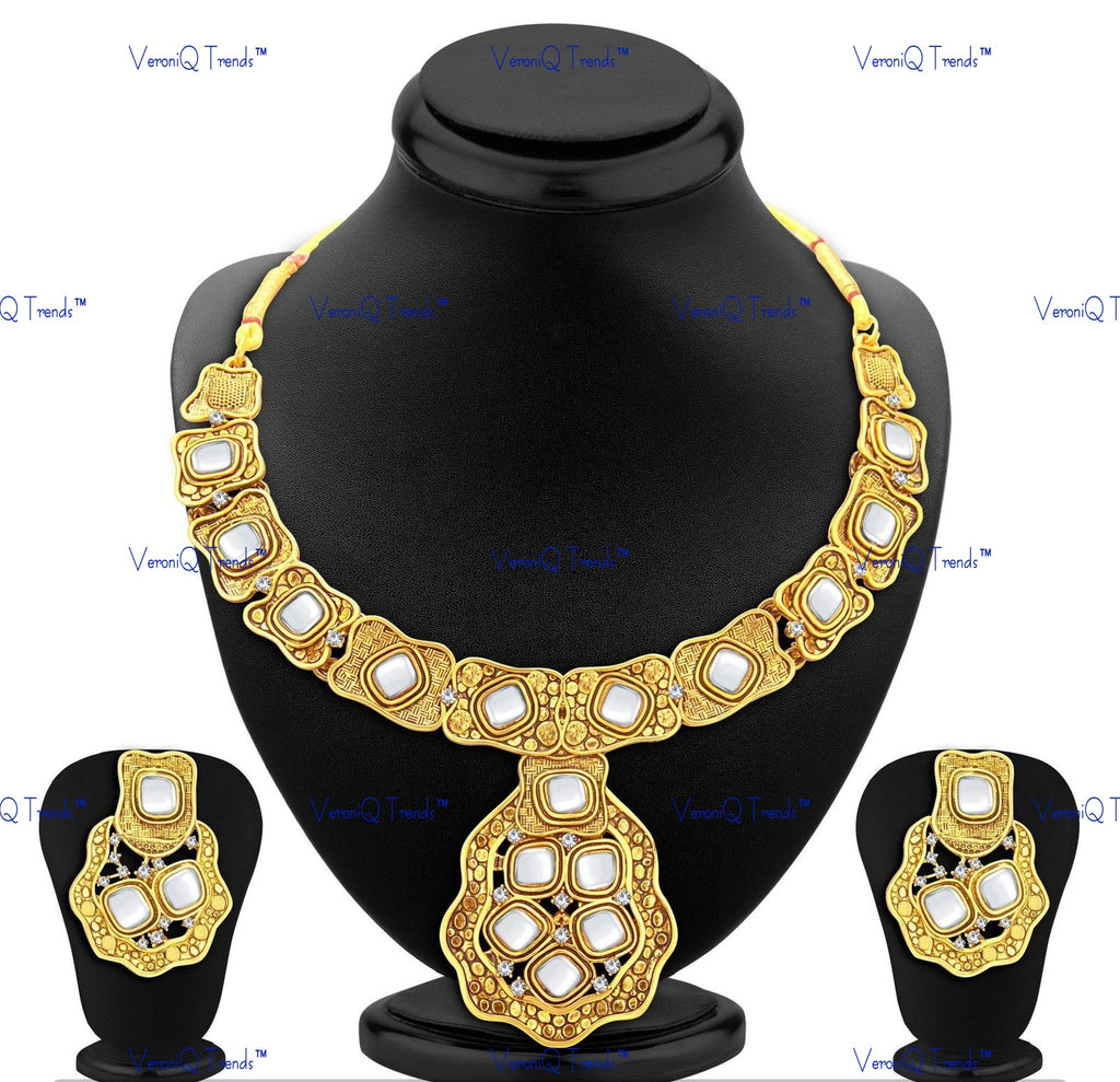 VeroniQ Trends-Traditional Resplendent Contemporary style Gold Plated Kundan Necklace Kundan-Gold Plated-Wedding Jewellery-Punjabi Jewellery-South Indian-Thappa Jewellery