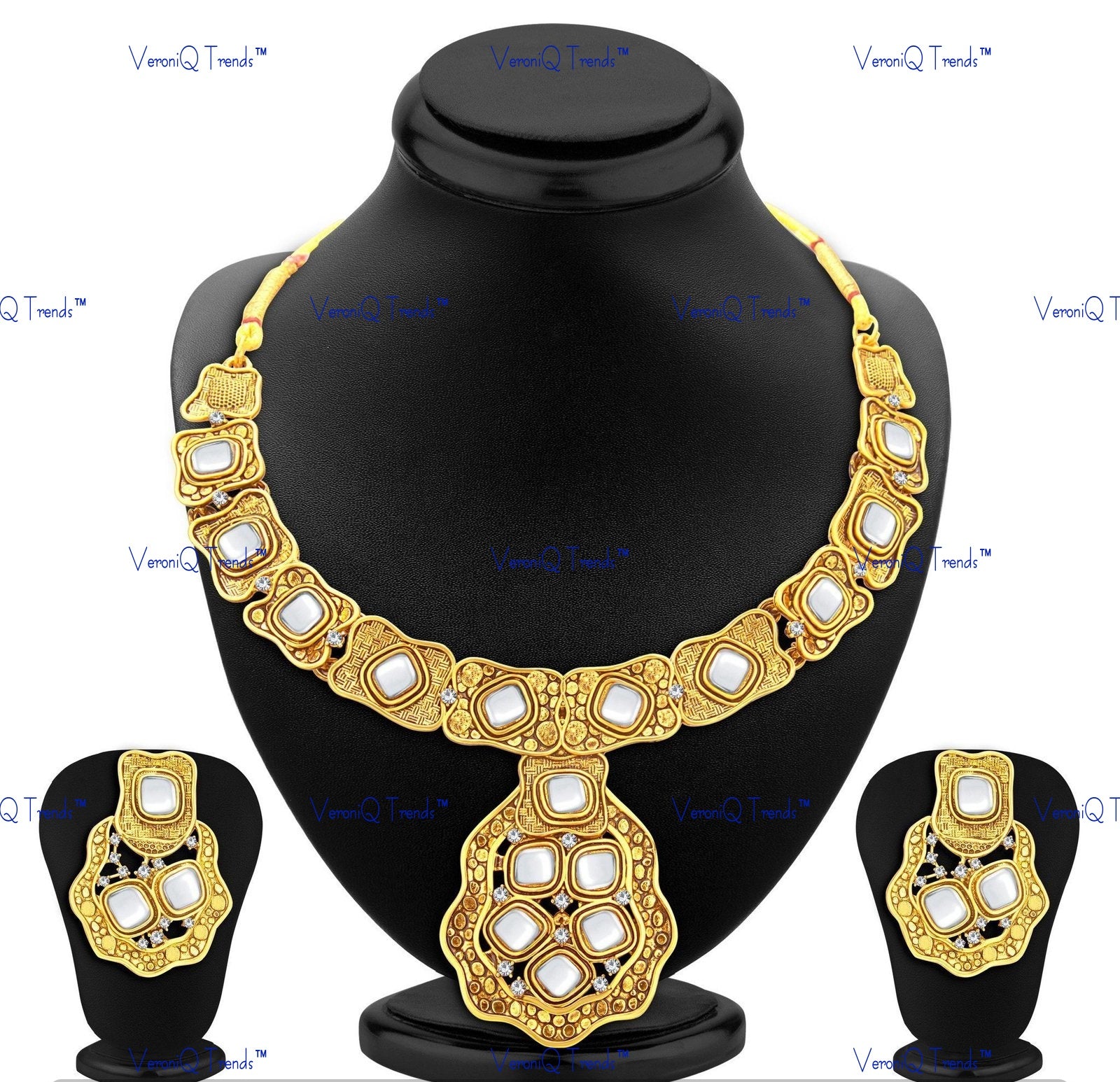 VeroniQ Trends-Traditional Resplendent Contemporary style Gold Plated Kundan Necklace Kundan-Gold Plated-Wedding Jewellery-Punjabi Jewellery-South Indian-Thappa Jewellery