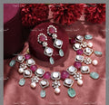 VeroniQ Trends-Elegant Victorian Ruby And Polki Silver Necklace 92.5 Silver Moissanite Diamond Polki-Ruby Stone-Gold Plated-Wedding Jewellery-Punjabi Jewellery-South Indian-Thappa Jewellery
