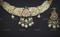 VeroniQ Trends-Traditional Victorian Multistrand Pearl Emerald And Polki Silver Choker Necklace 92.5 Silver Moissanite Diamond Polki-Emerald Stone-Fresh Water Pearl-Gold Plated-Wedding Jewellery-Punjabi Jewellery-South Indian-Thappa Jewellery
