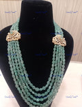 VeroniQ Trends-Victorian Multistrand Green Beads Emerald And Polki Silver Long Necklace 92.5 Silver Moissanite Diamond Polki-Emerald Stone-Gold Plated-Wedding Jewellery-Punjabi Jewellery-South Indian-Thappa Jewellery